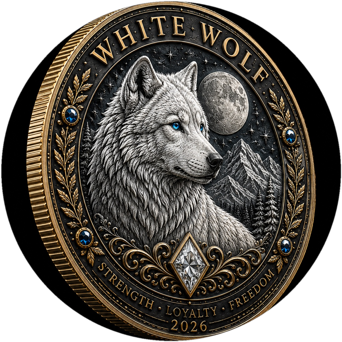 WHITE WOLF coin angled